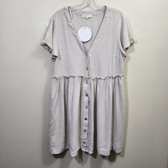 House of Sienna linen blend v-neck button front short sleeve dress NWT size 14 - Picture 7 of 11